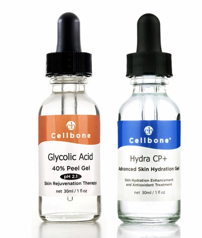 A bottle of Glycolic 40 Peel and Hydra CP+ 30ml